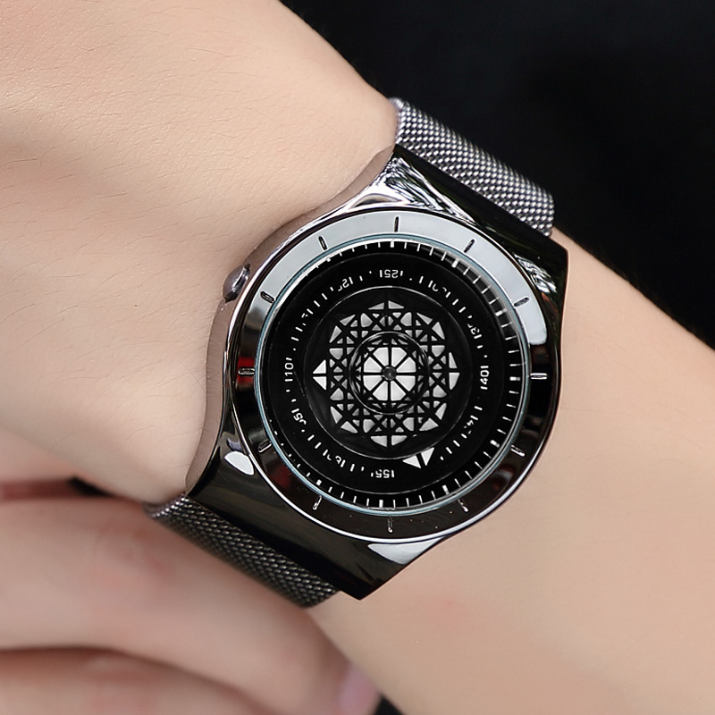 Stainless Mesh Band - Geek Horloges Mannen Minimalistische Turntable Dial
